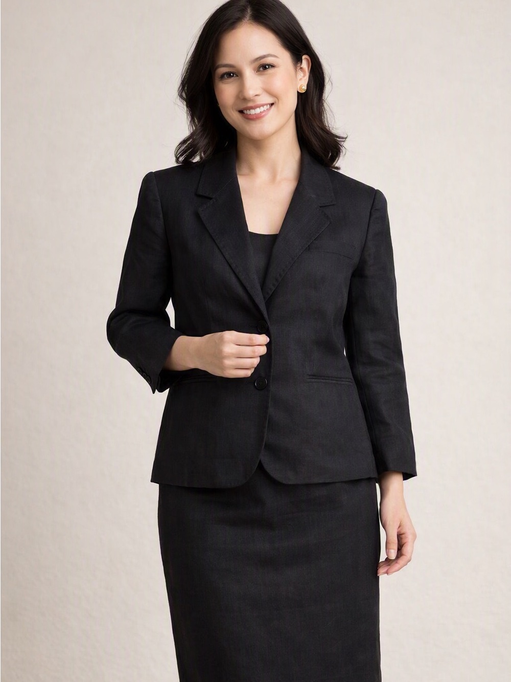 Vintage Evan Picone Petites Black Linen Skirt Suit Jacket & Skirt Size 12